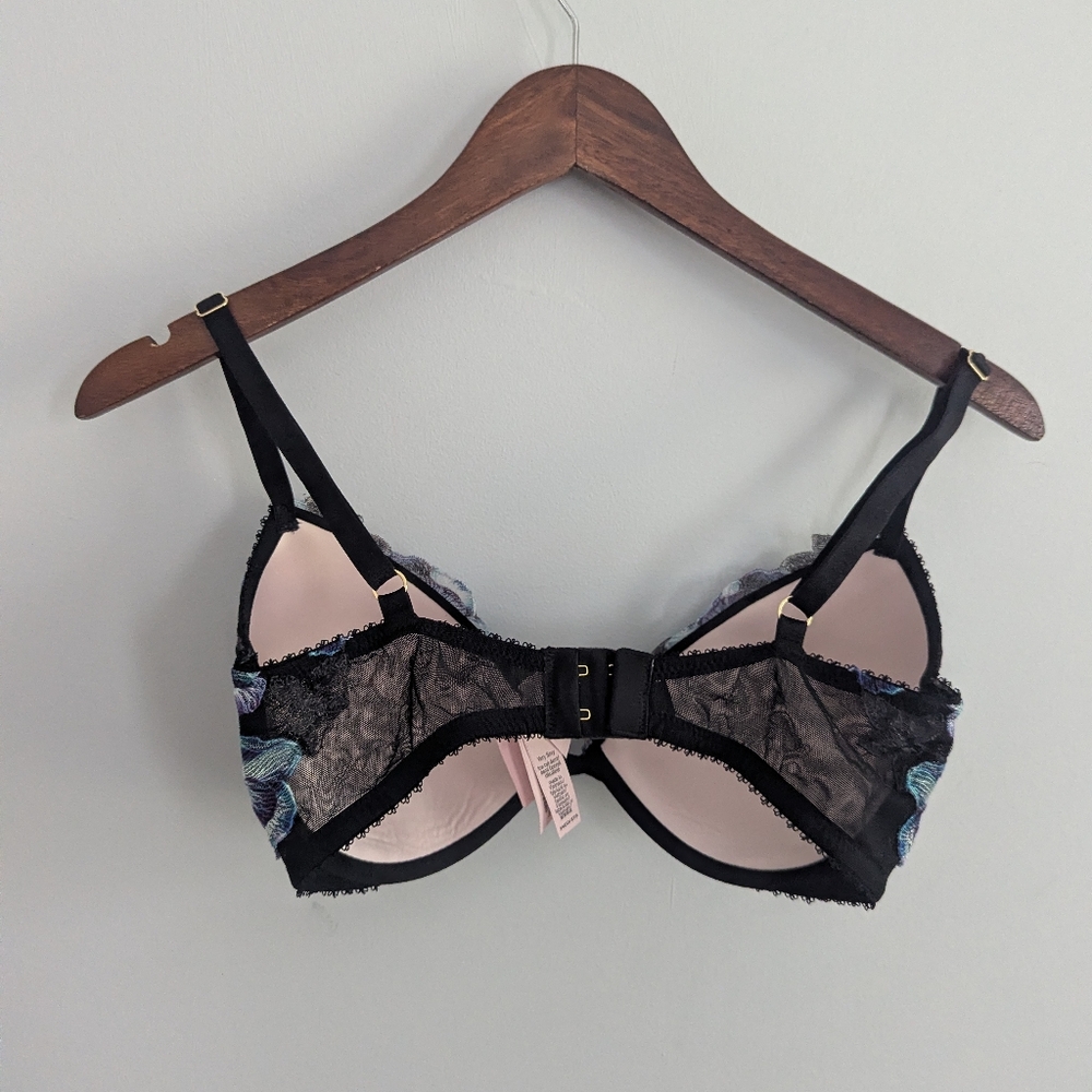 Victoria's Secret Black Bra with Blue Floral Accents - Picture 3 of 5